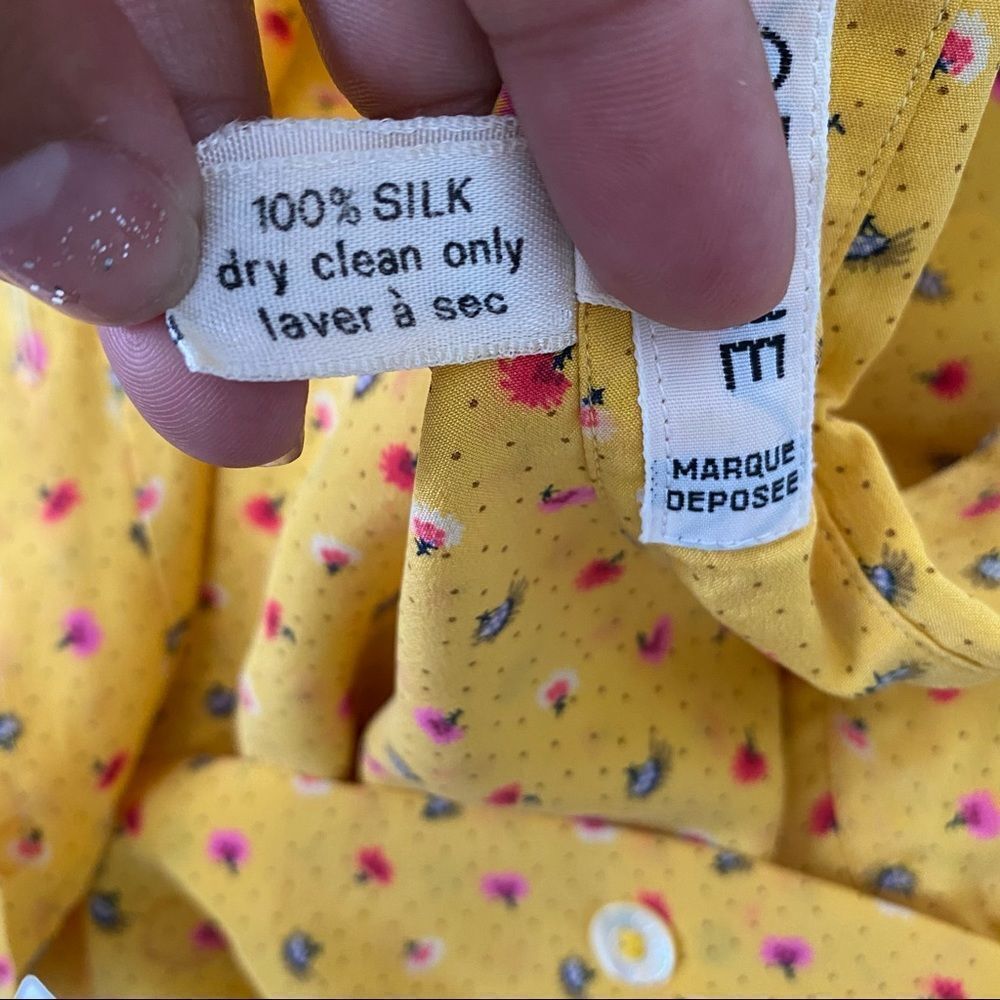 Celine Paris Vintage Yellow Silk Floral Blouse M - Picture 10 of 11